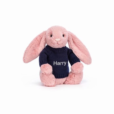 Jellycat Bashful Petal Bunny with Navy Jumper USA | 42381ISAL